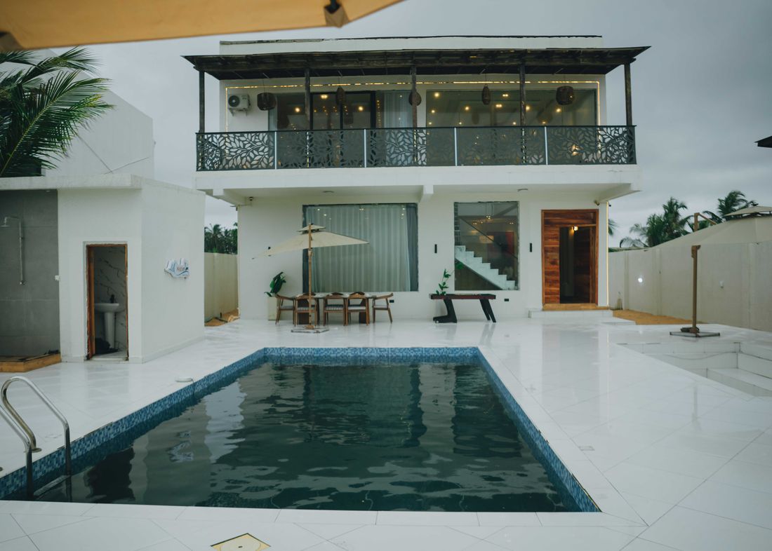 The pool and terrace beside the villa